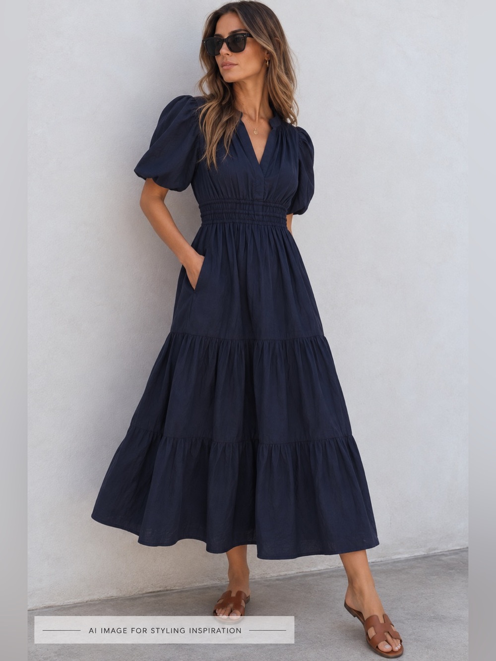 Quince Organic Cotton Poplin Tiered Maxi Dress Navy Blue S